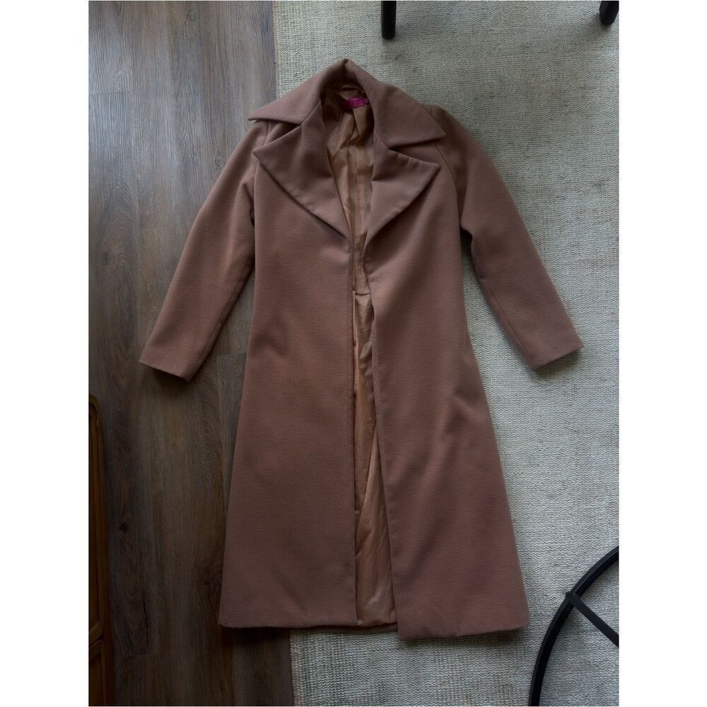 Boohoo Brown Long Wool-Blend Pea Coat